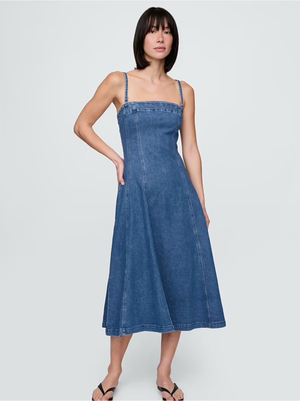 Gap Denim Midi Sundress with Thin Straps - Blue